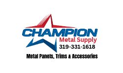 A red star with the words champion metal supply on it.