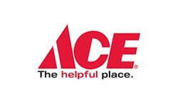 A red and white logo of ace hardware.