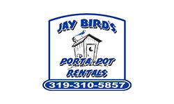 Jay bird 's porta-pot rentals logo with phone number
