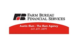A red and black logo for farm bureau financial services.