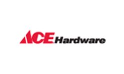 A red and black logo for ace hardware.