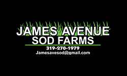 A black and green logo for james avenue sod farms.