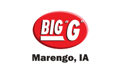 A red and white logo for big g.
