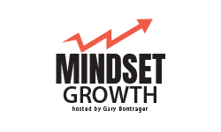 A red and black logo with the words " mindset growth "