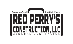 A black and white logo of red perry 's construction, llc.
