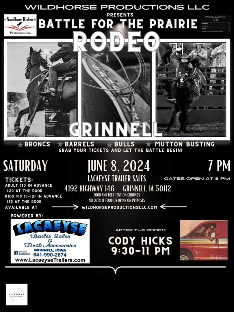 A rodeo poster with horses and riders.