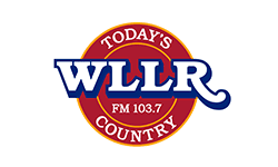 A red and white logo for wllr fm