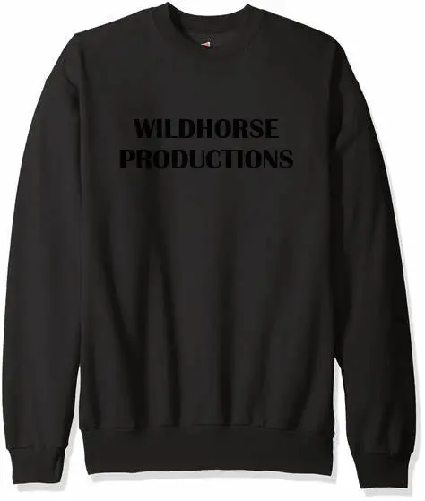A black sweatshirt with the words wildhorse productions written on it.